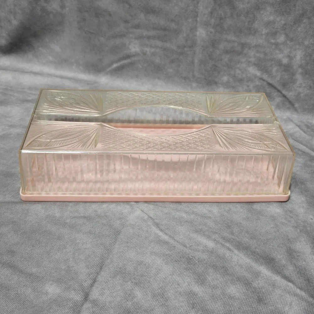 Vintage Tissue Box Cover Pink Clear Plastic‎ Lucite Starburst